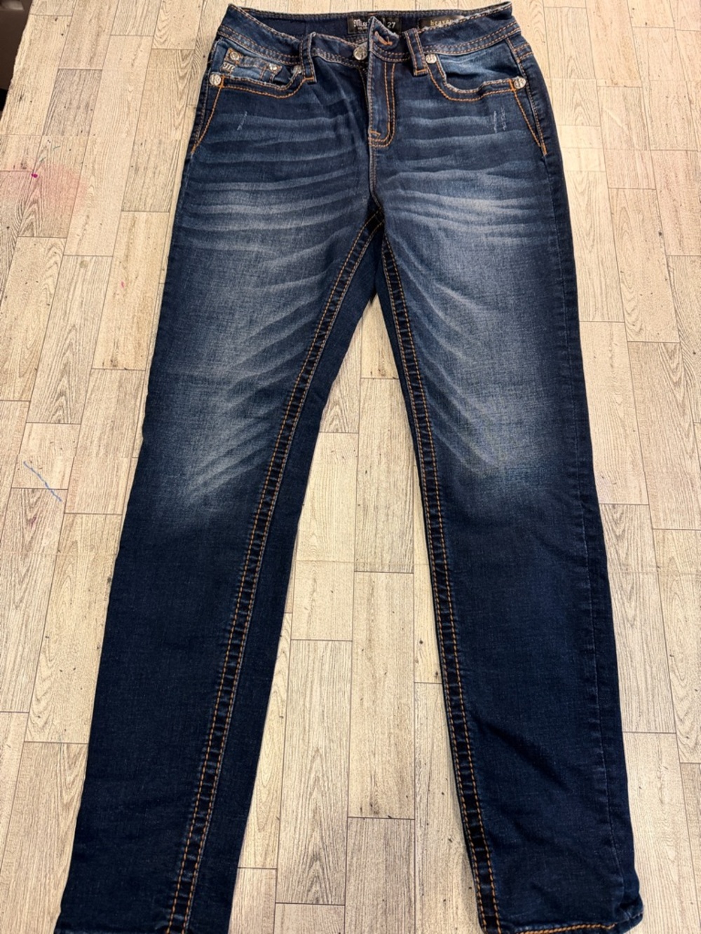 Miss Me Dark Wash Straight Leg Jeans with Fading